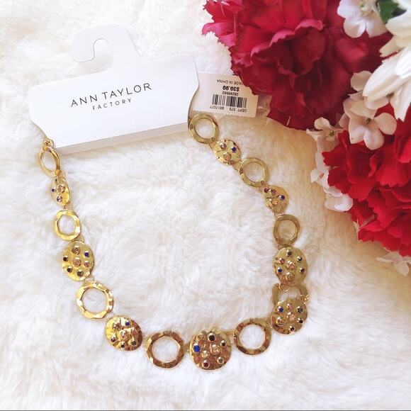 Ann Taylor Gold Stone Disc Statement Necklace - Picture 5 of 8